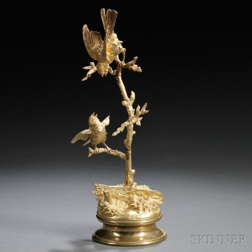 Appraisal: Dor Bronze Figure of Birds on a Branch Continental th