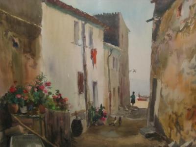 Appraisal: EZEQUIEL TORROELLA Spanish - Alleyway in a Fishing Village watercolour