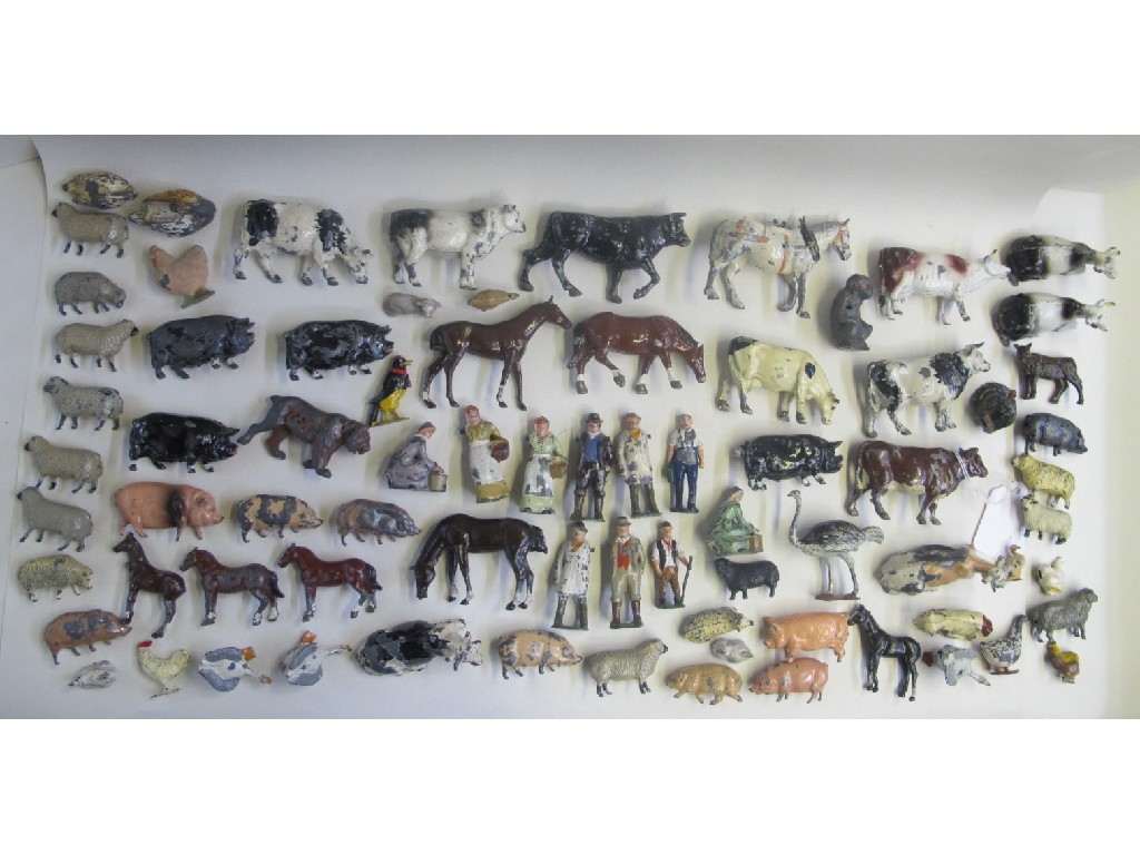 Appraisal: Tray lot of painted lead animal figures mainly farm