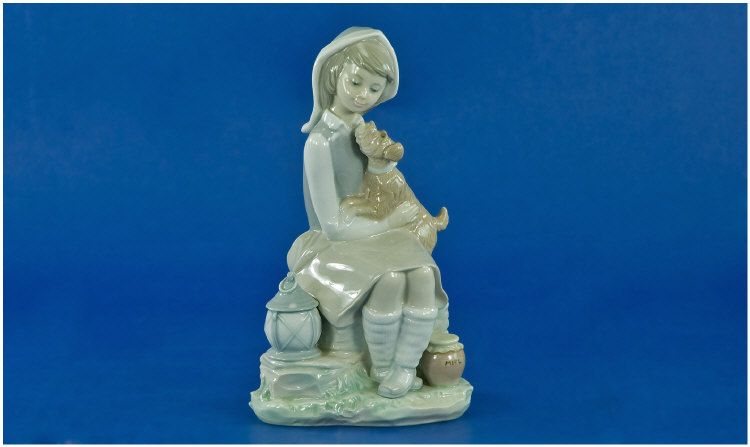 Appraisal: Lladro Figure Young Girl sat Playing With A Puppy Height