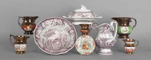 Appraisal: Staffordshire pitcher and basin together with covered vegetable Leeds plate