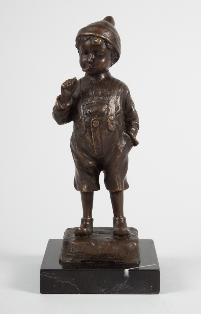 Appraisal: After Schmidt-Felling Bronze figure modeled as boy in knit cap