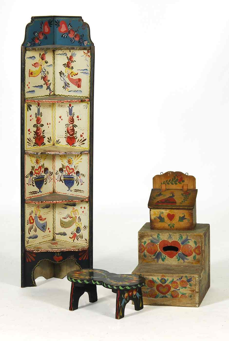 Appraisal: FOUR WOODEN ITEMS DECORATED BY PETER HUNT OR THE SHOP