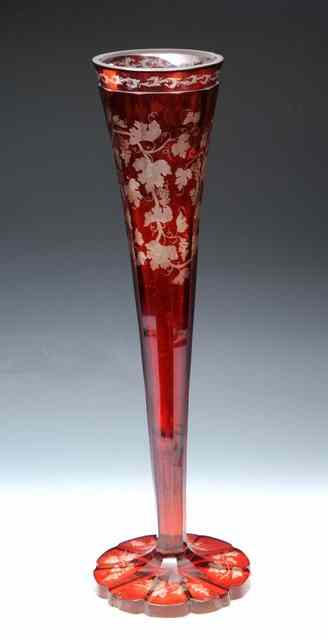 Appraisal: A LARGE BOHEMIAN TAPERING GLASS FLUTE with vine leaf decoration