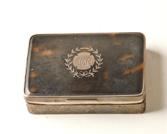 Appraisal: An Art Deco Tortoiseshell Stamp Box opens on hinges silver