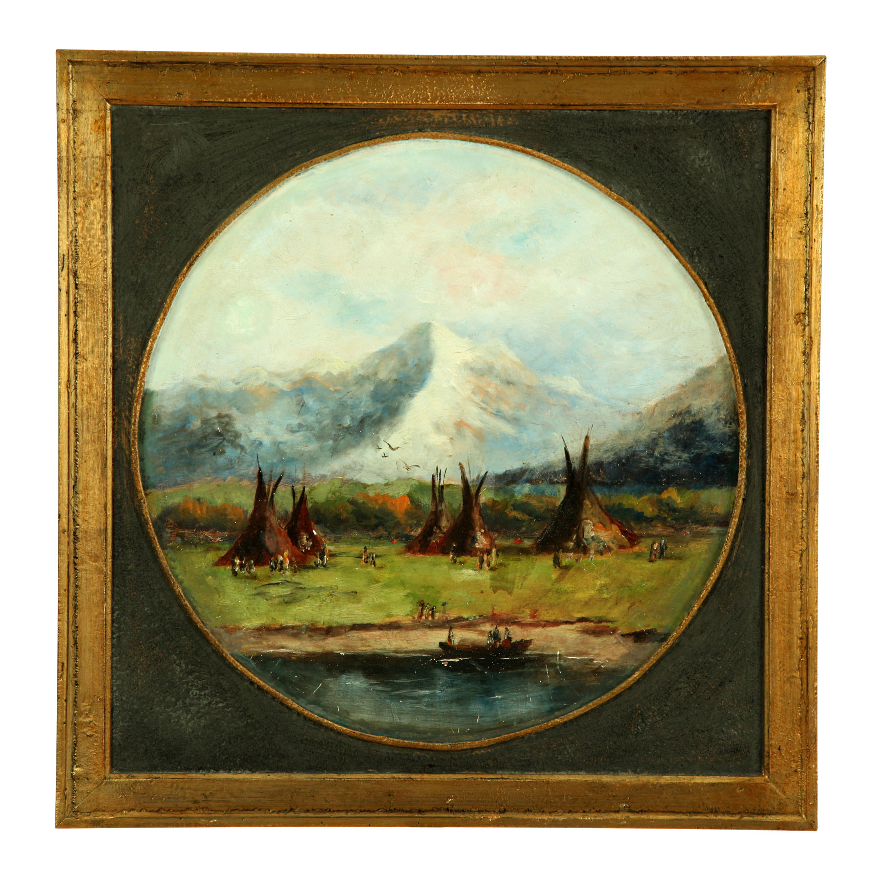 Appraisal: LANDSCAPE WITH INDIANS AMERICAN SCHOOL LATE TH-EARLY TH CENTURY Oil