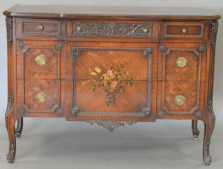 Appraisal: Louis XV style walnut chest with hand painted flowers ht