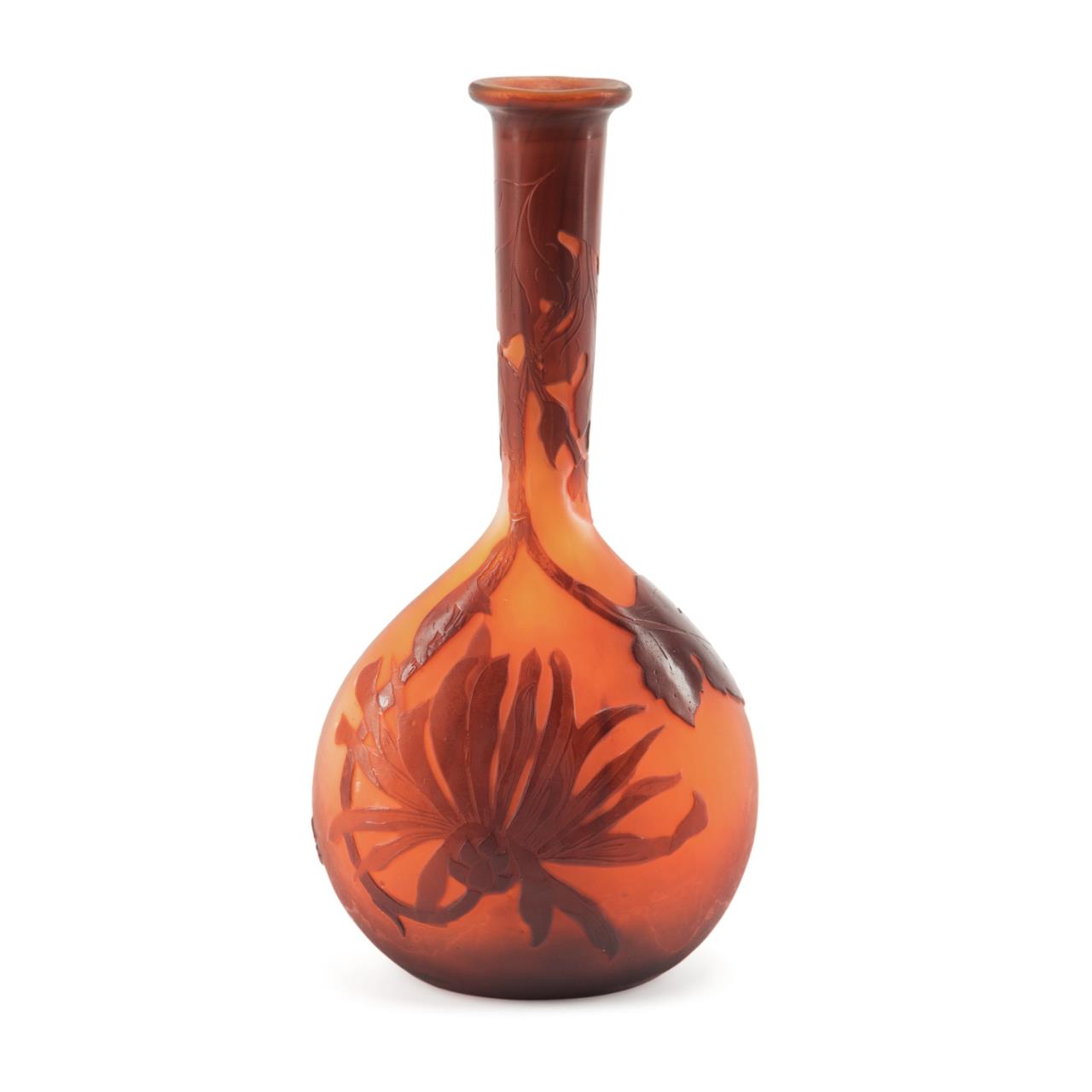 Appraisal: GALLE AMBER TO ORANGE CAMEO GLASS BUD VASE Emil Galle