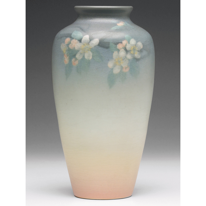 Appraisal: Rookwood vase Vellum glaze with a finely painted cherry blossom