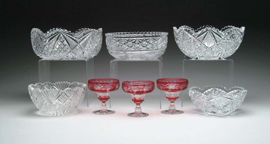 Appraisal: EIGHT CUT GLASS ITEMS Lot consists of three cut glass