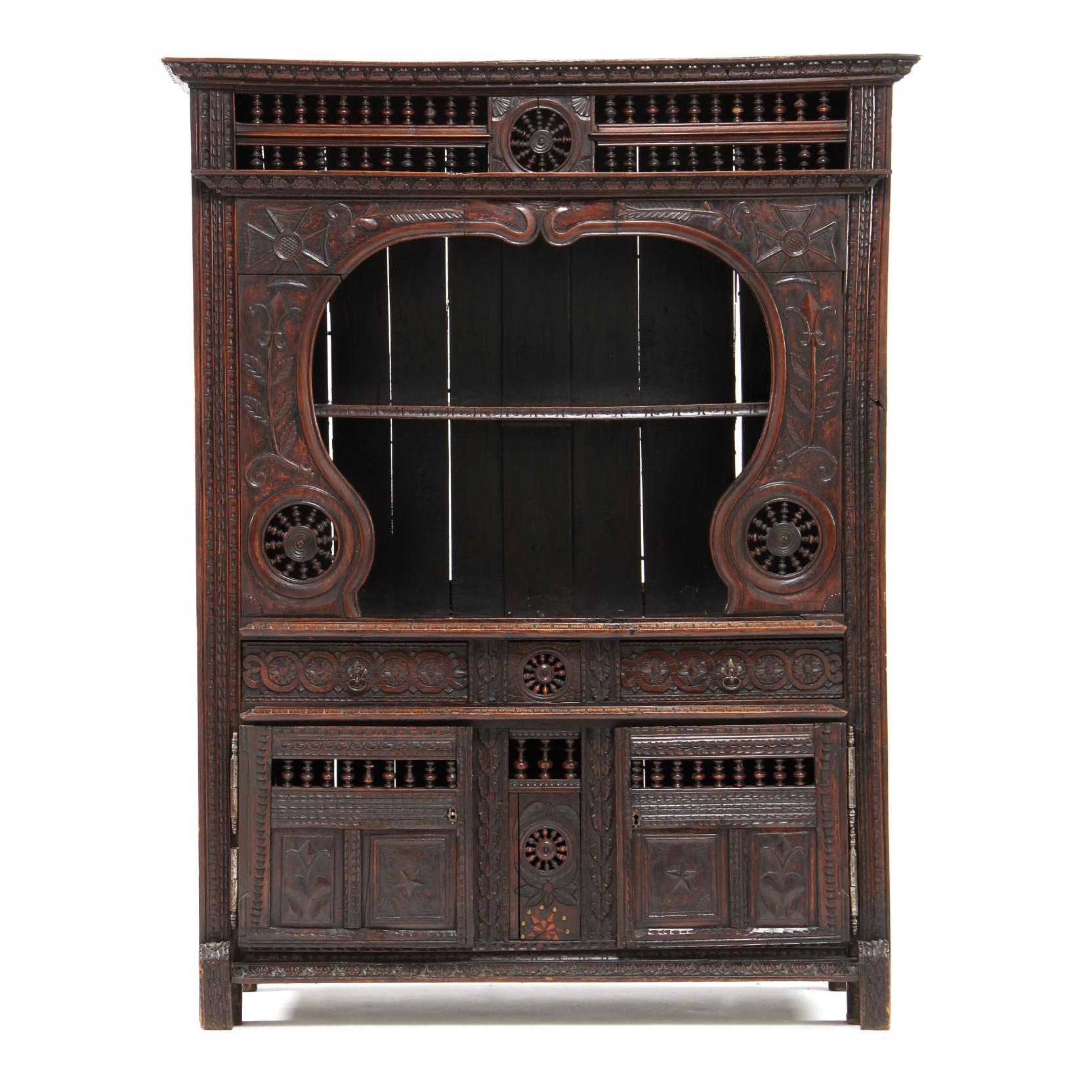 Appraisal: Continental Carved Court Cupboard early th century mixed hardwoods including