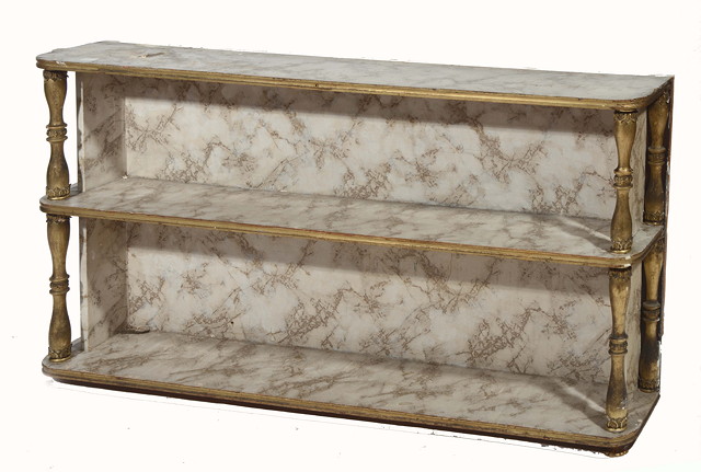 Appraisal: A REGENCY FAUX MARBLE AND GILDED THREE TIER WALL SHELF