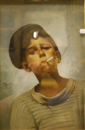 Appraisal: S Moresey - Young Italian boy smoking a cigarette oil