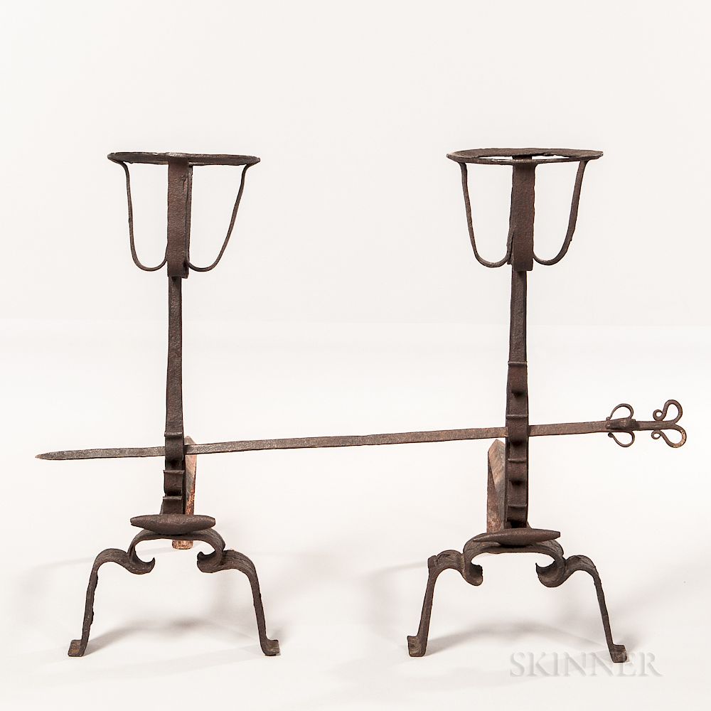 Appraisal: Pair of th Century European Wrought Iron Andirons and a