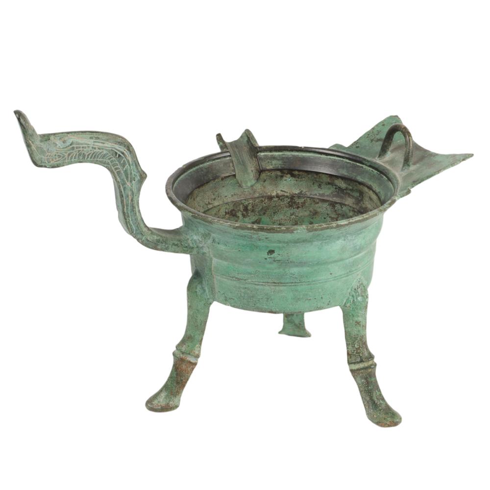 Appraisal: CHINESE HAN STYLE ARCHAIC BRONZE RITUAL POURING VESSEL H X