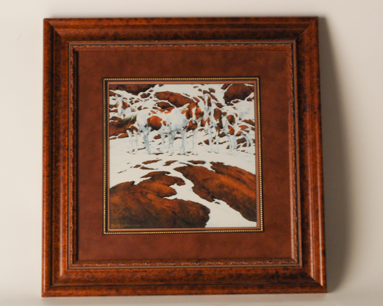 Appraisal: Bev Doolittle Print image of pintos in a snowy landscape