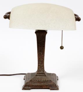 Appraisal: BRADLEY HUBBARD BRONZE AND GLASS DESK LAMP BRADLEY HUBBARD BRONZE