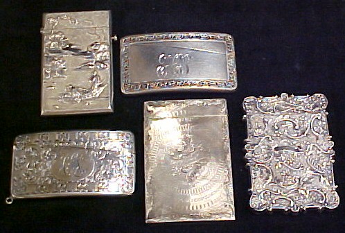 Appraisal: Five silver calling card cases all monogrammed including an Oriental