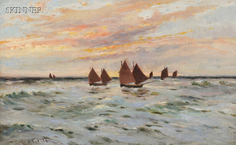 Appraisal: Joseph Hughes Clayton British - Sailboats Under a Pink Sky