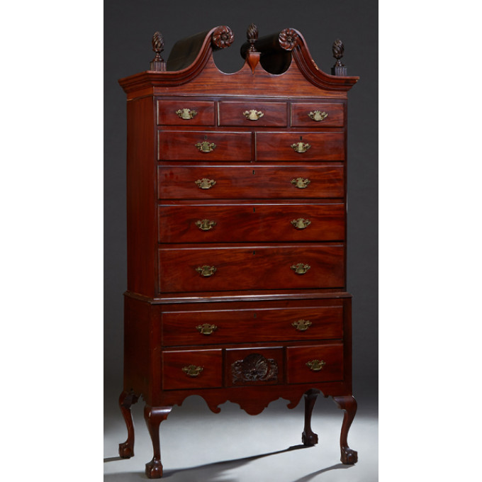 Appraisal: English Carved Mahogany Chippendale Style Highboy late th c broken