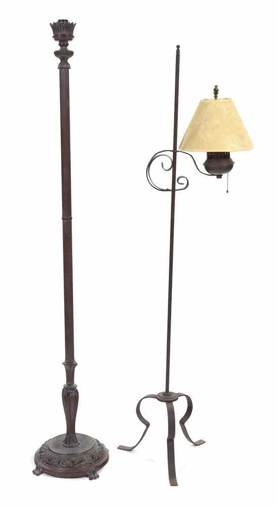 Appraisal: Two Cast and Wrought Metal Floor Lamps one having a