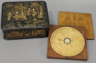 Appraisal: Chinese compass in wood case paper laid on board with