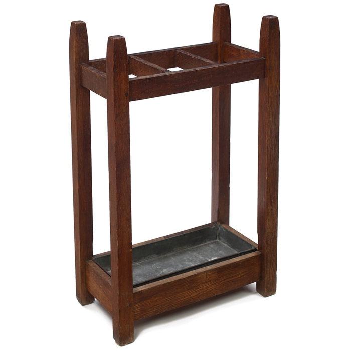 Appraisal: Gustav Stickley umbrella stand three divided compartments with tapered posts