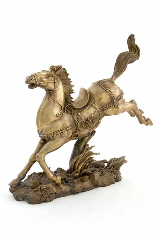 Appraisal: French bronze sculpture of horse late th century golden patinated