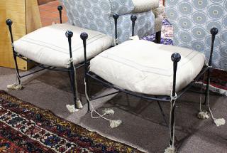 Appraisal: Pair of Mario Papperzini for John Salterini iron ottomans Pair