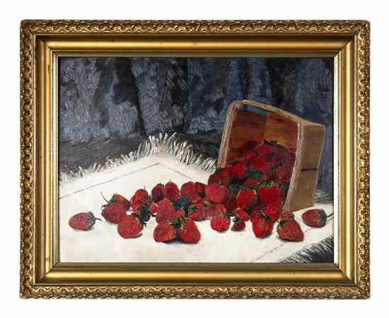 Appraisal: Artist Unknown th Century Still Life with Strawberries oil on