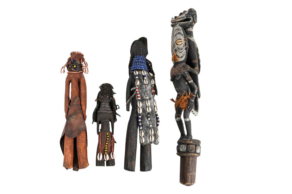 Appraisal: FOUR ASSORTED CARVED POLYNESIAN STYLE FIGUREScomprising three figures with beads