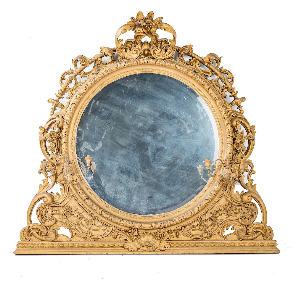 Appraisal: Rococo Revival gilt composition mantal mirror ca elaborate scrolled foliate