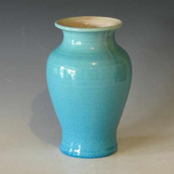 Appraisal: Pisgah Forest vase with turquoise gloss exterior Marked Pisgah Forest