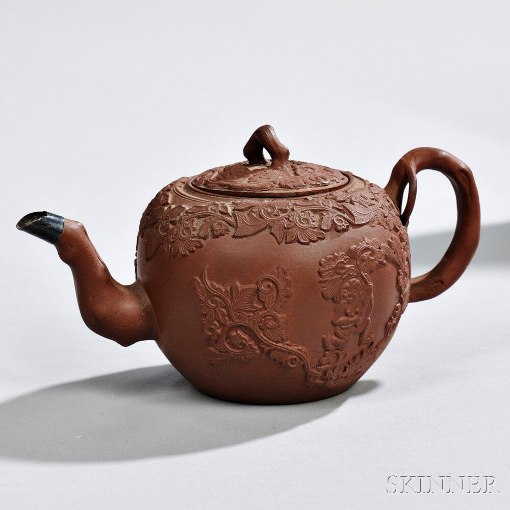 Appraisal: Redware Teapot and Cover England mid- th century globular shape