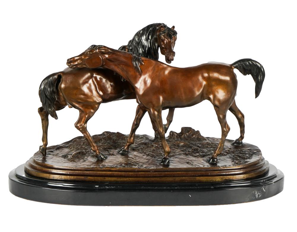 Appraisal: AFTER P J MENE TWO HORSESbronze with brown patination signed