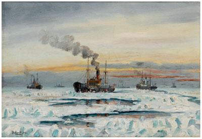 Appraisal: Frantz Landt maritime painting Danish - icebreakers signed lower left