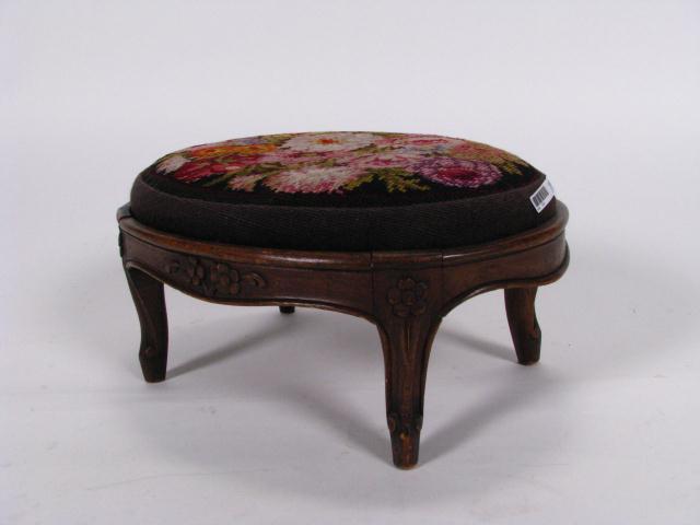 Appraisal: Country French Foot Stool With Needlepoint