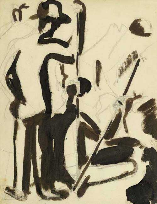 Appraisal: KIRCHNER ERNST LUDWIG Aschaffenburg - near Davos Herdsmen India ink