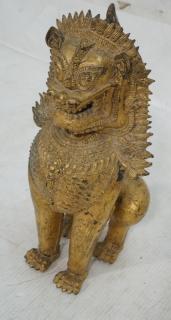 Appraisal: Gilt Metal Asian Lion Sculpture Heavy metal figu Gilt Metal