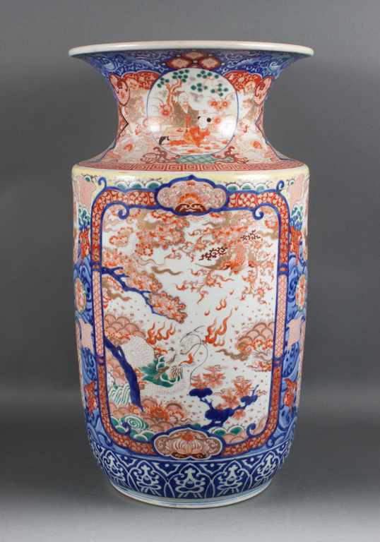 Appraisal: Japanese Imari porcelain palace vase fourth quarter- th century vignettes