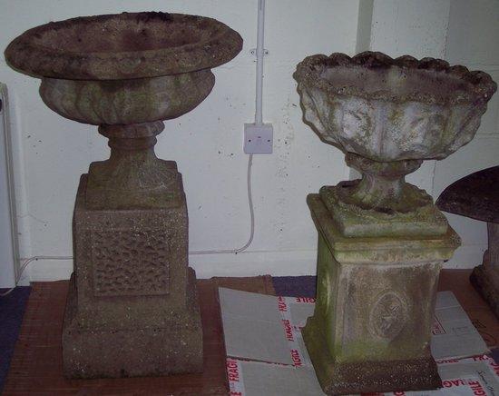 Appraisal: A reconstituted vase with flanged top on pedestal base cm