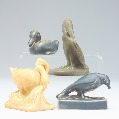 Appraisal: ROOKWOOD Four Production figural paperweights a pair of ducks a