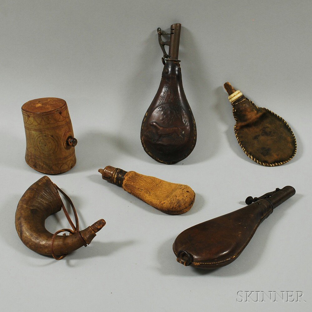 Appraisal: Six Hunting-related Items th century a small powder horn two