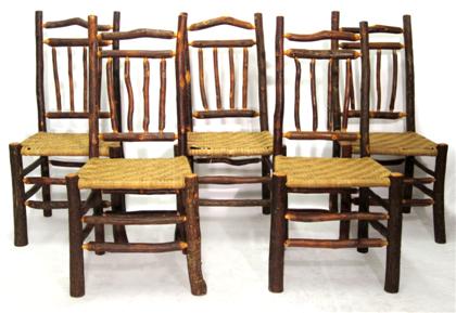 Appraisal: Set of five rustic rough hewn splint seat chairs th