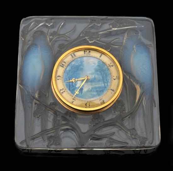 Appraisal: A Rene Lalique 'Inseparables' pattern opalescent glass clock Model introduced