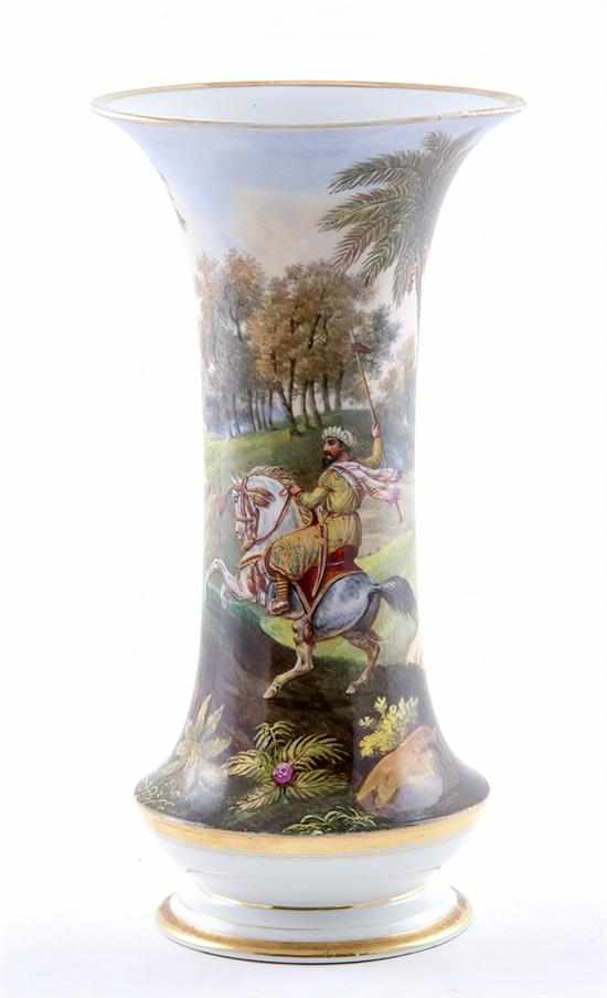 Appraisal: Paris porcelain hunt scene painted vase circa extensive finely painted