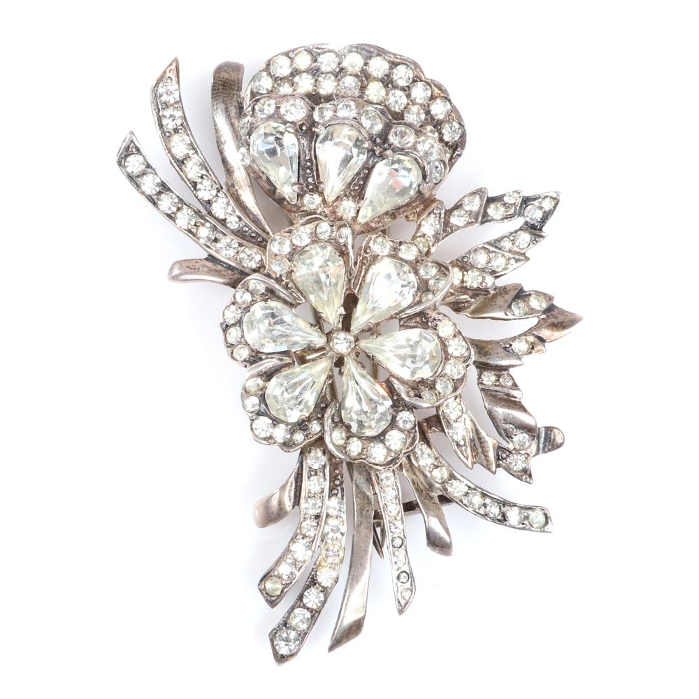 Appraisal: EISENBERG ORIGINAL STERLING DIAMANTE FLORAL SPRAY PIN IN SILVER METAL