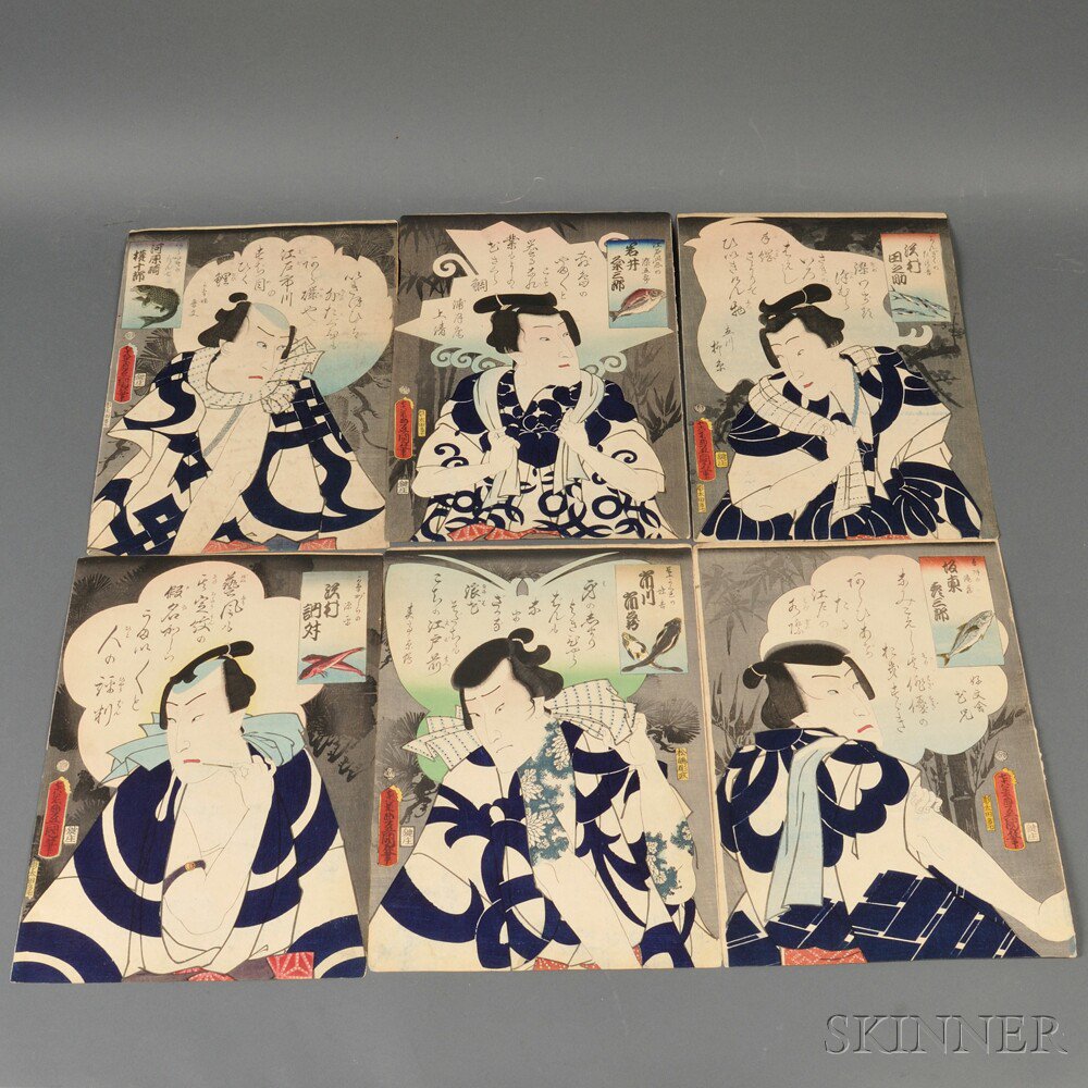 Appraisal: Six Woodblock Prints Depicting Kabuki Actors Japan Toyokuni III -