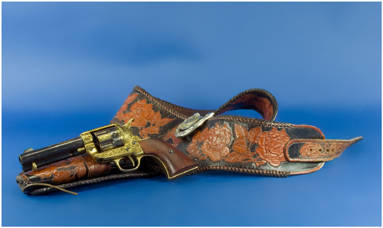 Appraisal: Leather Gun Belt And Single Holster With Tooled And Rope