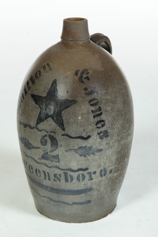 Appraisal: STONEWARE JUG American nd half- th century Stenciled cobalt label